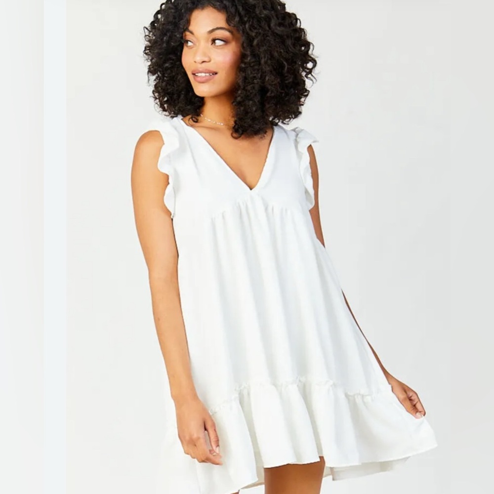 Altars state Mira Elegant White Ruffle Sleeveless dress Sz M